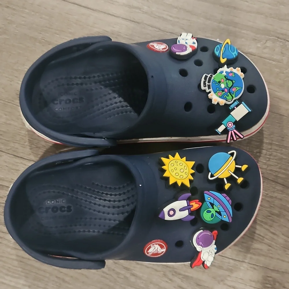 Kids Navy Clogs with Fun Space Charms